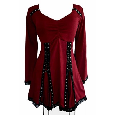 Dare to Wear Electra Corset Top: Victorian Gothic Steampunk Plus Size Women's Shirt for Everyday Halloween Cosplay Festivals, Garnet L