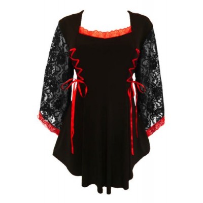 Dare To Wear Victorian Gothic Boho Women's Plus Size Anastasia Corset Top Black/Scarlet 4x