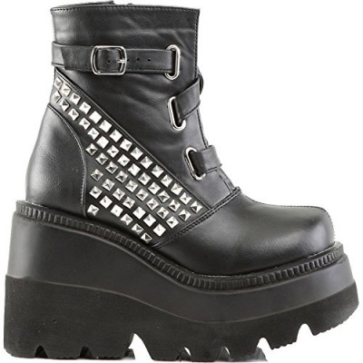 Women's Demonia SHAKER-50 Stacked Wedge Platform Ankle Boot Black 8