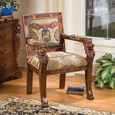 Design Toscano AF51351 Beardsley Heraldic Lion Fabric Arm Chair