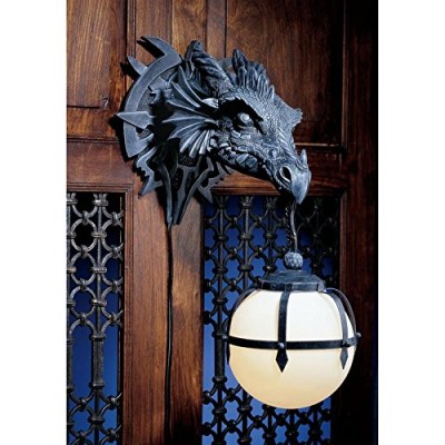 Design Toscano Marshgate Castle Dragon Electric Wall Sconce Light Fixture, 17 Inch, Polyresin, Grey Stone