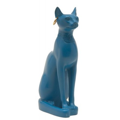 Discoveries Egyptian Imports - Classical Blue Bastet Cat Statue with Earring - Made in Egypt