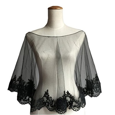 Dobelove Women's Wedding Cape Evening Wrap Shoulder Covers Lace Edge (Black)