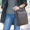 Leather Messenger Bag - Vertical Laptop Briefcase Shoulder Slingbag (Chocolate)