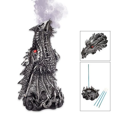 Metallic Black Gothic Red Eyed Dragon Incense Burner Box Statue