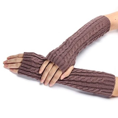 DZT1968® Autumn Winter Women Girl Long Knit Fingerless Arm Warmer Gloves (Dark Pink)