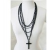 1Pcs Fashion Retro Multi-layer Chains Pendant Black Cross Metal Long Necklace