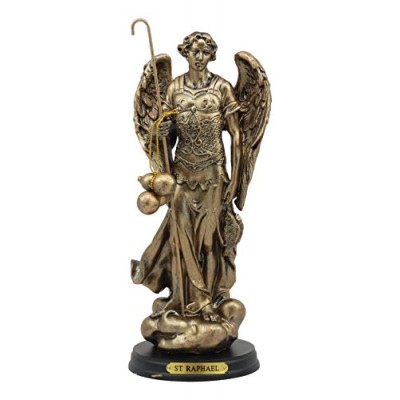 Ebros Byzantine Catholic Church Archangel Raphael With Staff And Healing Oil Statue 8"Tall Saint Rafael The Archangel God's Healing Decorative Figu...