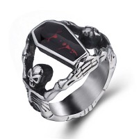 Elfasio Men's Stainless Steel Band Ring Gothic Vampire Skeleton Bloody Red Enamel Coffin Bike (size 8)