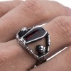 Elfasio Skull Rings for Men Stainless Steel Gothic Vampire Bloody Red Enamel Coffin Bike Jewelry Size 8