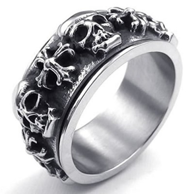 Stainless Steel Tribal Cross Skeleton Spinner Gothic Black Silver Ring