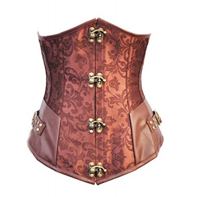 ErQi 2918 Steam Punk Rock Underbust Corset Costume Steel Boned Medium Brown