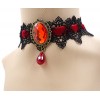 Eternity J. Retro Handmade Craft Lace Royal Court Vampire Choker Gothic Necklace Red Pendant Chain