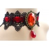 Eternity J. Retro Handmade Craft Lace Royal Court Vampire Choker Gothic Necklace Red Pendant Chain