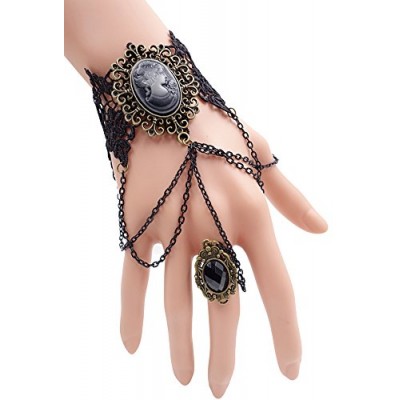 Eternity J. Vintage Black Lace Vampire Slave Chain Rhinestone Queen Victorian Gothic Bracelet Ring Set