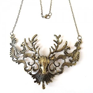 Eternity J. Vintage Pierced Cutout Reindeer Statement Necklace Antique Steampunk Vampire Pendant Chain