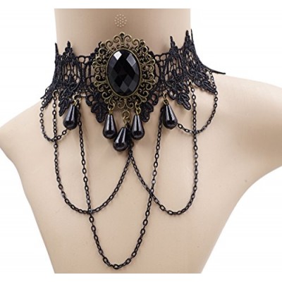 Eternity J. Vintage Princess Lolita Lace Victorian Necklace Edwardian Vampire Gothic Choker Pendant (Black2)