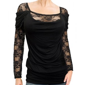 eVogues Plus size Floral Lace Sleeve Top Black - 3X