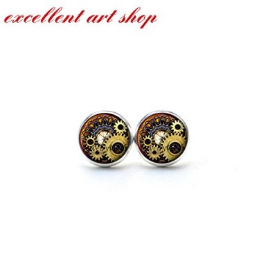 Steampunk Cogs Earrings Steampunk Ear Studs Jewelry Steampunk Earrings Studs Gears Compass Gifts for Women