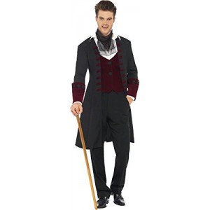 Smiffys Men's Fever Gothic Vamp Costume, Coat, Mock Waistcoat and Cravat, Halloween, Fever, Size M, 21323