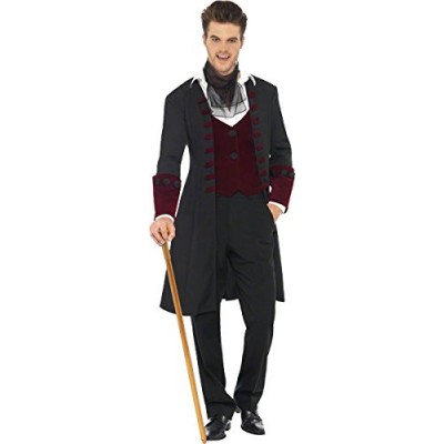 Smiffys Men's Fever Gothic Vamp Costume, Coat, Mock Waistcoat and Cravat, Halloween, Fever, Size M, 21323