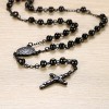 Flongo Men's Women's Vintage Stainless Steel 6mm Beads Black Jesus Christ Crucifix Cross Rosary Pendant Necklace, 30 inch