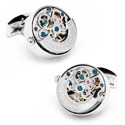 Steampunk Cufflinks Real Working Watch Movement Cufflinks the Gears Runs (Silver)