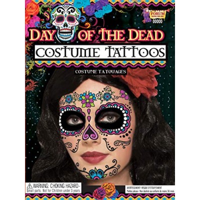 Forum Novelties - DAY OF DEAD FACE TATTOO, 5"x 6" sheet, One size fits most