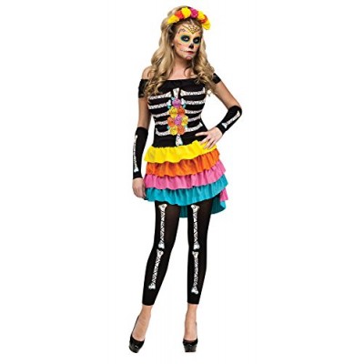 Fun World Women's Dia De Los Muertos Adult Costume, Black, Small/Medium
