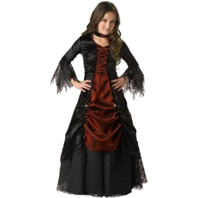 InCharacter Costumes, LLC Girls 7-16 Gothic Vampira Gown Set, Black/Burgundy, 10