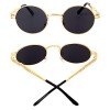 GAMT Retro Metal Hipster Steampunk Round Style Coating Mirrored Sunglasses Gold-grey