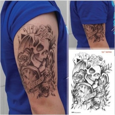 GeAiFei Waterproof High Quality Temporary Tattoo for men Sticker "Skull Game" -15.5*22 cm