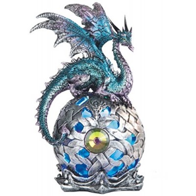 George S. Chen Imports StealStreet SS-G-71512 Dragon on Light Up LED Orb Statue Display, 8.25"/Large, Aqua