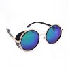 Mirror lens Round Glasses Cyber Goggles Steampunk Sunglasses Vintage Retro（Green blue mirror lens)）