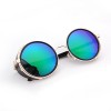 Mirror lens Round Glasses Cyber Goggles Steampunk Sunglasses Vintage Retro（Green blue mirror lens)）