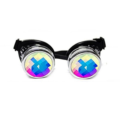 GloFX Chrome Padded Kaleidoscope Goggles Bug Eye Lens - Silver Frame - Rave