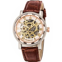 GuTe Steampunk Bling Skeleton Mechanical Hand-wind Wristwatch Silver Rose-gold Case