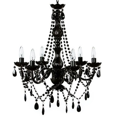 The Original Gypsy Color 6 Light Large Black Chandelier H26" W22", Black Metal Frame with Black Acrylic Crystals
