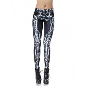 HDE Women's Funky Digital Print Design Graphic Stretch Footless Fashion Leggings (Dark Bionic Legs, Small)