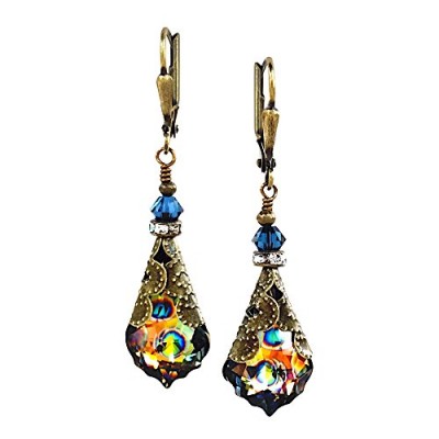 HisJewelsCreations Baroque Crystal Vintage Inspired Drop Earrings (Blue/Peacock)