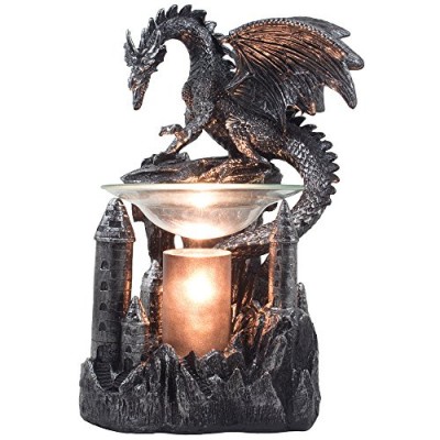 Mythical Winged Dragon Guarding Castle Electric Oil Warmer or Wax Tart Burner for Decorative Medieval & Gothic Decor Statues and Figurines As Aroma...