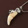 HZMAN Men's Real Teeth and Metal Tiger Pendant Necklace Silver Stainless Steel Chain