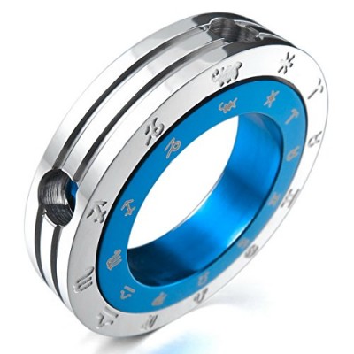 INBLUE Men's Stainless Steel Pendant Necklace Blue Silver Tone Zodiac Couple Ring -With 23 Inch Chain