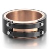 INBLUE Men's Stainless Steel Ring Band Black Gold Tone Size7