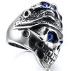 INBLUE Men's Stainless Steel Ring Band Silver Tone Blue Skull Tribal Size13