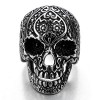 INBLUE Men's Stainless Steel Ring Black Silver Tone Skull Flower Size7