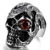 INBLUE Men's Stainless Steel Ring CZ Silver Tone Black Red Skull Size9