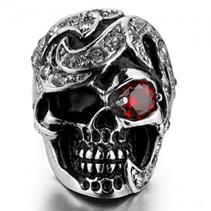 INBLUE Men's Stainless Steel Ring CZ Silver Tone Black Red Skull Size9 INBLUE Men's Stainless Steel Ring CZ Silver Tone Black Red Skull Size9