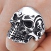 INBLUE Men's Stainless Steel Ring Silver Tone Black Skull Bone Size7