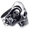 INBLUE Men's Stainless Steel Ring Silver Tone Black Skull Bone Size7